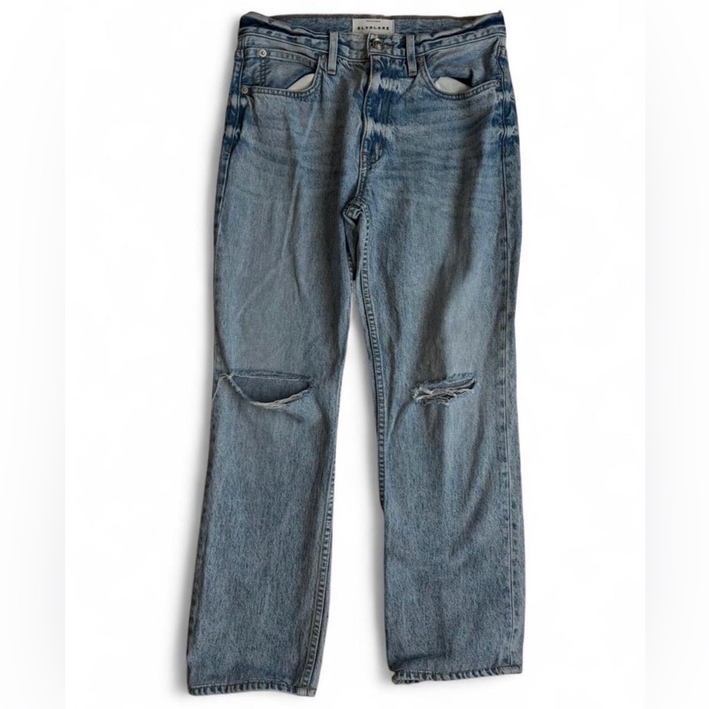 SLVRLAKE Light Blue Straight Womens Jeans with Knee Rips